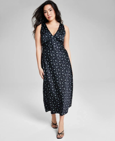 And Now This Women's Satin Sleeveless Maxi Dress, Created For Macy's In Black Floral