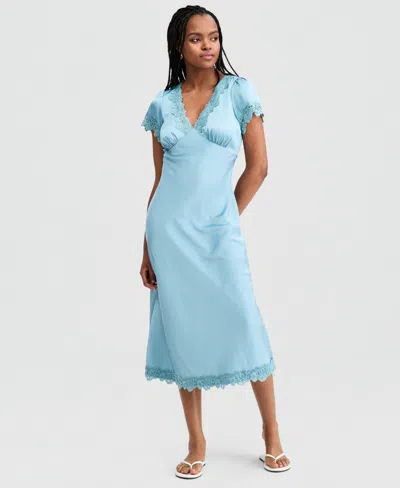 And Now This Women's Satin Slip Dress, Macy's Exclusive In Blue