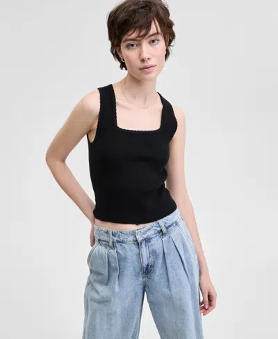 And Now This Women's Scalloped-edge Sweater Tank Top In Black