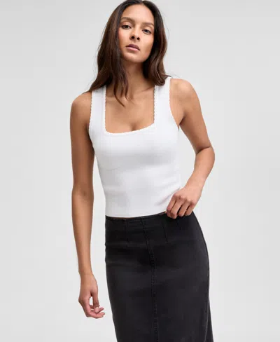And Now This Women's Scalloped-edge Sweater Tank Top In White