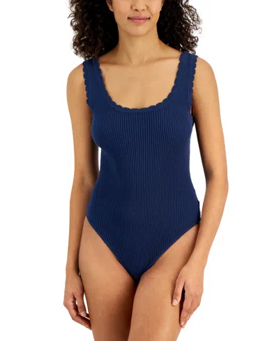 And Now This Women's Scalloped Scoop-neck Bodysuit, Created For Macy's In Carbon Blue