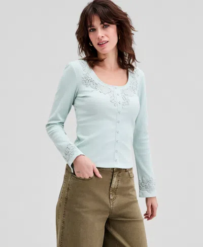 And Now This Women's Scoop-neck Button-front Top, Macy's Exclusive In Green