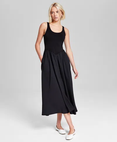 And Now This Women's Scoop-neck Mixed-media Dress, Created For Macy's In Deep Black