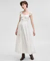And Now This Women's Scoop-neck Ruffle-sleeve Maxi Lace Dress, Created For Macy's In Calla Lily