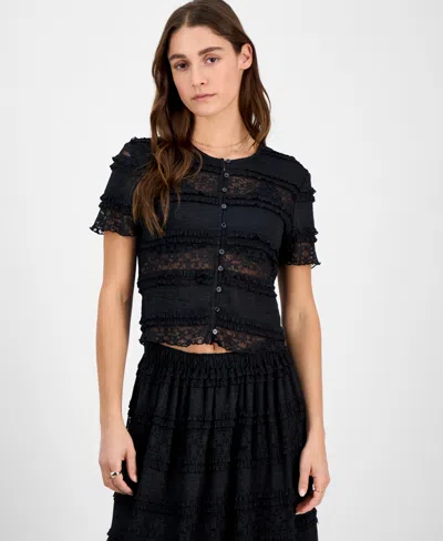 And Now This Women's Scoop-neck Short-sleeve Lace Top, Regular & Petites In Black