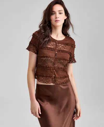 And Now This Women's Scoop-neck Short-sleeve Lace Top, Exclusively At Macy's In Brown