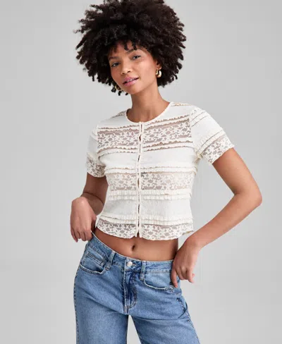 And Now This Women's Scoop-neck Short-sleeve Lace Top, Exclusively At Macy's In White