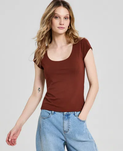 And Now This Women's Scoop-neck Short-sleeve T-shirt, Macy's Exclusive In Burgundy