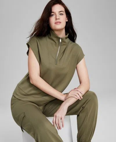 And Now This Women's Scuba Quarter-zip Collar Vest, Created For Macy's In Crushed Oregano