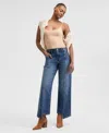And Now This Women's Seamfront Asymmetric Wide-leg Jeans, Exclusively At Macy's In Dark Wash
