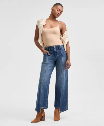 And Now This Women's Seamfront Asymmetric Wide-leg Jeans, Exclusively At Macy's In Dark Wash