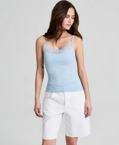And Now This Women's Seamless Lace-trim Rib-knit Tank Top, Macy's Exclusive In Blue