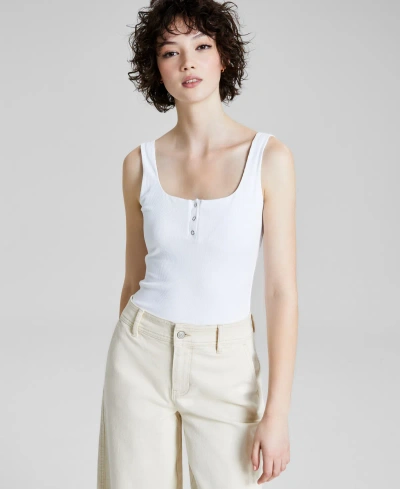 And Now This Women's Second-skin Ribbed Henley Bodysuit, Created For Macy's In White