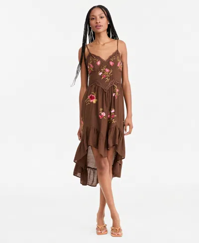 And Now This Women's Shadow Stripe V-neck Sleeveless Lace Dress, Macy's Exclusive In Brown Embroidery