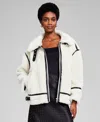And Now This Now This Womens Sherpa Fleece Jacket Off The Shoulder Bodysuit Satin Sparkle Skirt Created For Macys In Cream