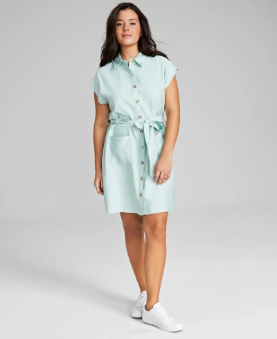 And Now This Women's Short-sleeve Belted Shirtdress In Harbor Gray