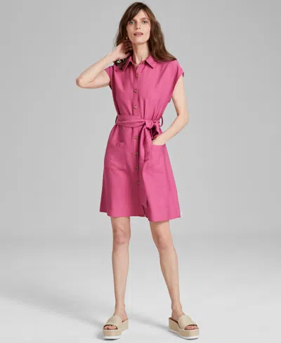 And Now This Women's Short-sleeve Belted Shirtdress In Malaga