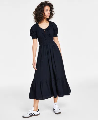 And Now This Women's Short-sleeve Clip-dot Midi Dress, Created For Macy's In Black