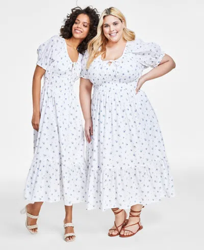 And Now This Women's Short-sleeve Clip-dot Midi Dress, Created For Macy's In White Floral