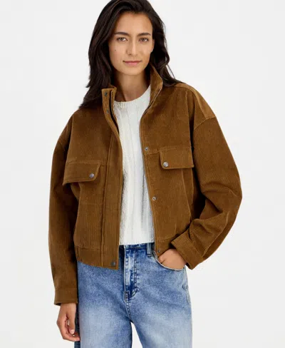 And Now This Women's Short-corduroy-stand-collar Bomber Jacket, Macy's Exclusive In Nutmeg
