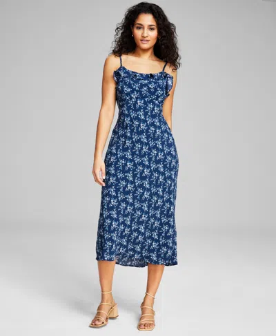 And Now This Women's Sleeveless Ruffled Midi Dress, Created For Macy's In Navy Floral