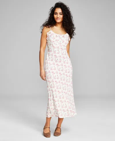 And Now This Women's Sleeveless Ruffled Midi Dress, Created For Macy's In Warm Peach Floral