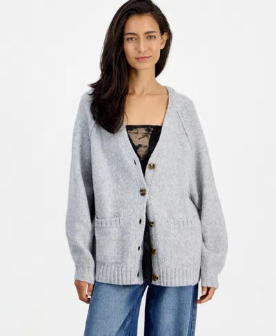 And Now This Women's Slouchy Ribbed-knit Button-up Cardigan, Macy's Exclusive In Casual Grey
