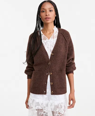 And Now This Women's Slouchy Ribbed-knit Button-up Cardigan, Macy's Exclusive In Warm Sienna