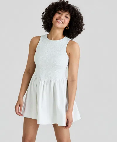 And Now This Women's Smocked Bodice Cotton Mini Dress, Macy's Exclusive In Gray
