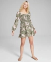 AND NOW THIS WOMEN'S SMOCKED LONG-SLEEVE MINI DRESS