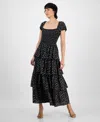 And Now This Trendy Plus Size Tiered Floral Maxi Dress, Exclusively At Macy's In Black,peach Floral
