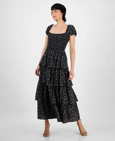 And Now This Trendy Plus Size Tiered Floral Maxi Dress, Exclusively At Macy's In Black Peach Floral