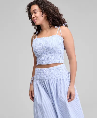 And Now This Women's Smocked Seersucker Tie-strap Top, Exclusively At Macy's
