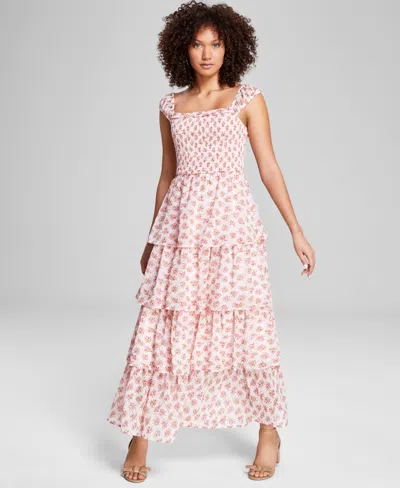 Black Mauve Stemflrl Smocked Bodice Maxi Dress