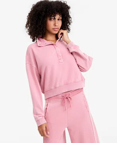 And Now This Women's Snap Henley Fleece French Terry Mock Neck Sweatshirt, Macy's Exclusive In Camelia Kiss