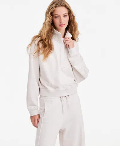 And Now This Women's Snap Henley Fleece French Terry Mock Neck Sweatshirt, Macy's Exclusive In Light Sand Heather