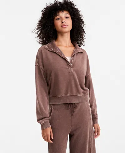 And Now This Women's Snap Henley Fleece French Terry Mock Neck Sweatshirt, Macy's Exclusive In Warm Sienna