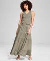 And Now This Women's Solid Pull-on Tiered A-line Maxi Skirt, Created For Macy's In Crushed Oregano