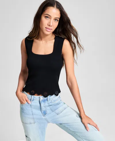 And Now This Women's Square-neck Cutwork Trim Top, Exclusively At Macy's In Black