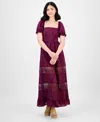 And Now This Women's Square-neck Embroidered Maxi Dress, Macy's Exclusive In Burgundy