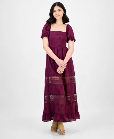 And Now This Women's Square-neck Embroidered Maxi Dress, Macy's Exclusive In Burgundy