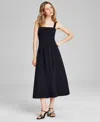 And Now This Women's Square-neck Nylon Midi Dress, Exclusively At Macy's In Black