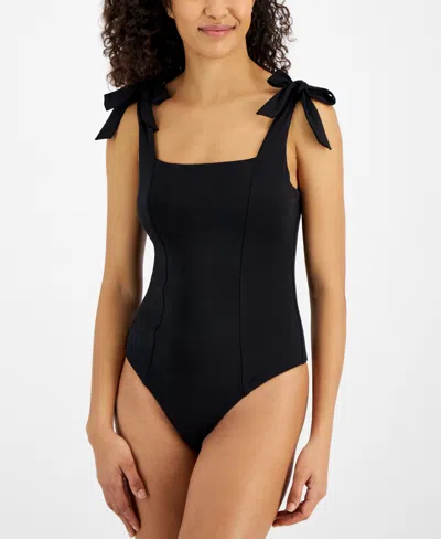 And Now This Women's Square-neck Tie-shoulder Bodysuit, Created For Macy's In Deep Black