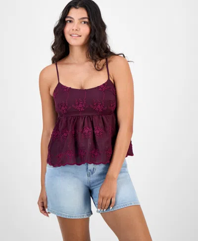 And Now This Women's Straight-neck Embroidered Tank Top, Macy's Exclusive In Burgundy