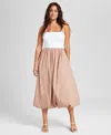And Now This Women's Strapless Mixed Media Bubble-hem Midi Dress, Exclusively At Macy's In White,almond