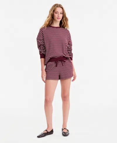And Now This Women's Stripe Lounge Waffle-knit Shorts, Macy's Exclusive In Burgundy