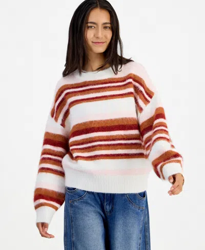 And Now This Women's Stripe Slouchy Crew Brushed Sweater, Macy's Exclusive In Pink Multi
