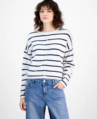 And Now This Women's Striped Button Front Cardigan In Cream  Navy Stripe
