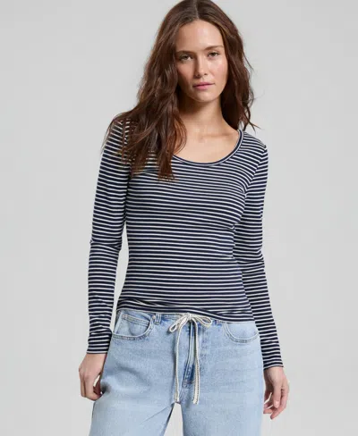 And Now This Women's Striped Double-scoop Top, Macy's Exclusive In Blue