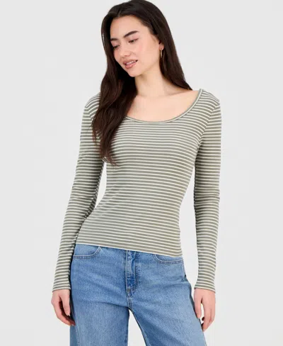 And Now This Women's Striped Double-scoop Top, Macy's Exclusive In Green